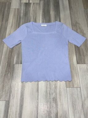 Calvin Klein Lavender Ribbed Knit Top Scallop Hem Square Neck Women’s Medium